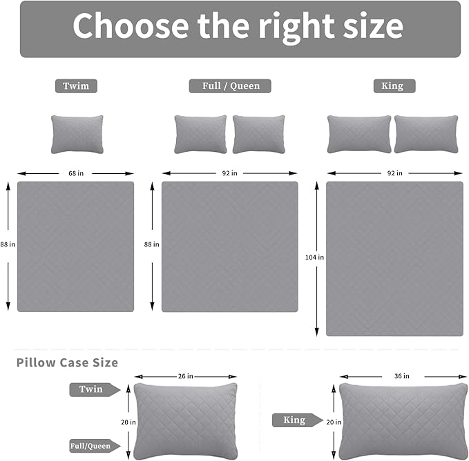 Easy-Going Queen Plus Size Reversible Quilt Set with 1 Quilt and 2 Pillow Shams, Soft Bed Quilt Cover, Water Resistant Lightweight Microfiber Bedspread, Stain Resistant, Light Gray/Ivory