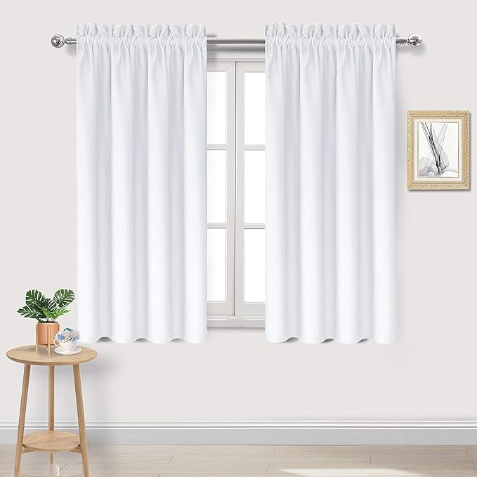 DWCN White Curtains for Living Room Thermal Insulated, 50% Light Blocking Curtains for Bedroom, Dining Room Window, W 42x L 54 Inch, Set of 2 Rod Pocket Curtain Panels