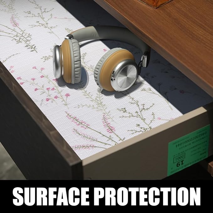 Floral Drawer and Shelf Liner for Cabinets, 12IN x 20FT Non-Adhesive and Strong Non-Slip Flower Shelf Cabinet Drawer Liners for Kitchen,Table,Bookshelves,Waterproof Cupboard Liners