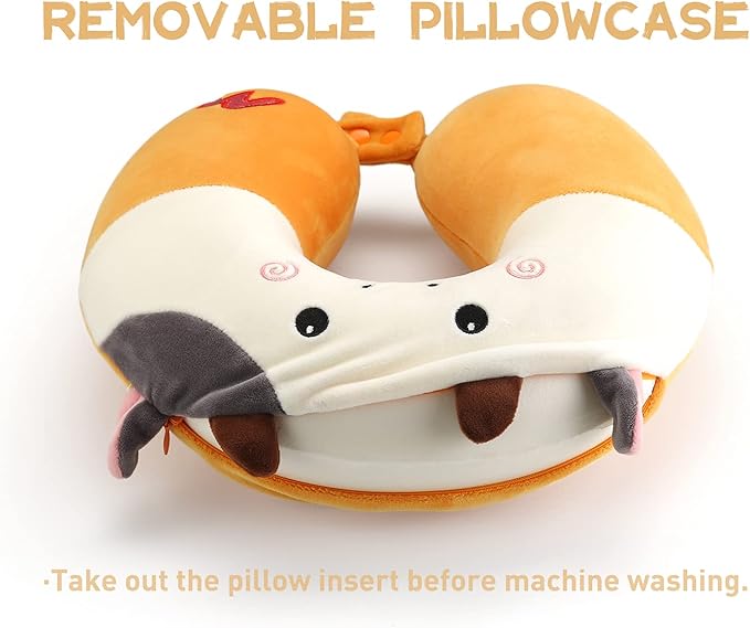 Niuniu Daddy Kids Travel Neck Pillow - Memory Foam Neck and Chin Support for Airplane, Car, Road Trips - Cute Cow Design, Airplane Essentials for Kids Boys Girls