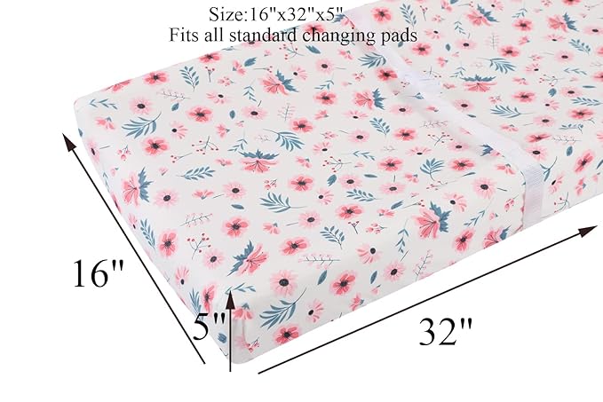 Changing Pad Cover Set 3 Pack Jersey Knit Ultra Soft for Baby Boys Girls Floral/Grey Rabbit/Pink