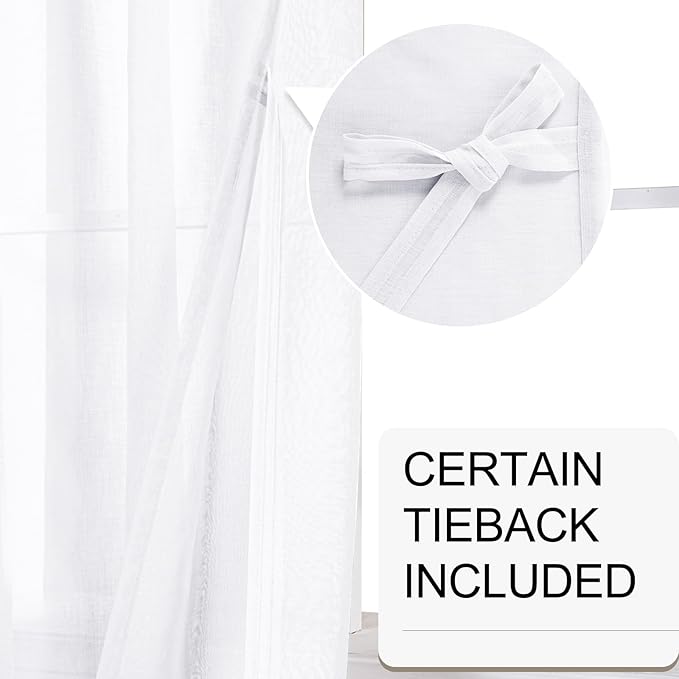 XWZO White Sheer Curtains 84 Inches Long for Bedroom, Light Filtering, Airy & Breathable Voile Drapes, Grommet Tieback Window Curtains for Living Room, Kids Room, Set of 2 Panels, W42 x L84