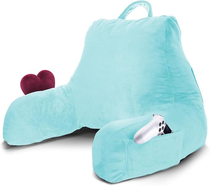 Nestl Reading Pillow for Kids & Teens with Shredded Memory Foam, Backrest Pillows for Reading, Watching, and Gaming, Use on The Couch, Bed, or Floor, Adjustable Support with Washable Cover Light Blue