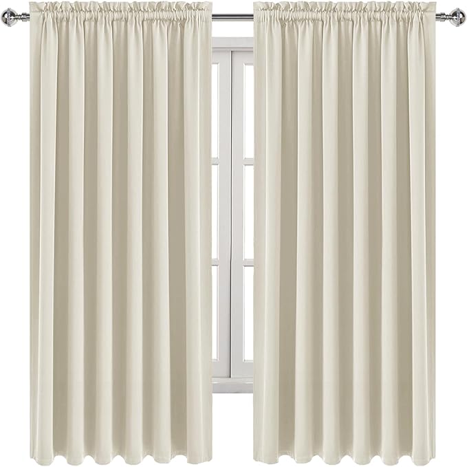 DWCN Blackout Curtains for Living Room Thermal Insulated, Energy Saving & Noise Reducing Bedroom Curtains, Light Beige, W 70x L 63 Inch, Set of 2 Rod Pocket Curtain Panels