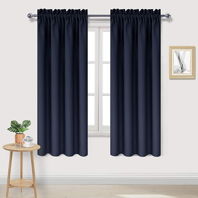 DWCN Navy Room Darkening Blackout Curtains - Thermal Insulated Privacy Energy Saving Window Curtain Drapes 38 x 63 inch Length, Set of 2 Bedroom Living Room Curtains