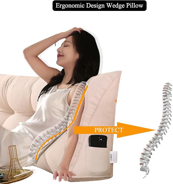 SAMTY Triangular Wedge Pillow headboard Full Size for Couch Large headboard Pillow with Removable Cover Back Rest Pillows for Sitting up in Bed