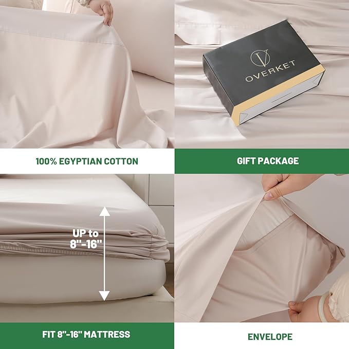 100% Egyptian Cotton Sheets King Size 4PCS 1000 Thread Count Sateen Weave Soft Breathable 16-Inch Deep Pocket （King,Dusty Pink）