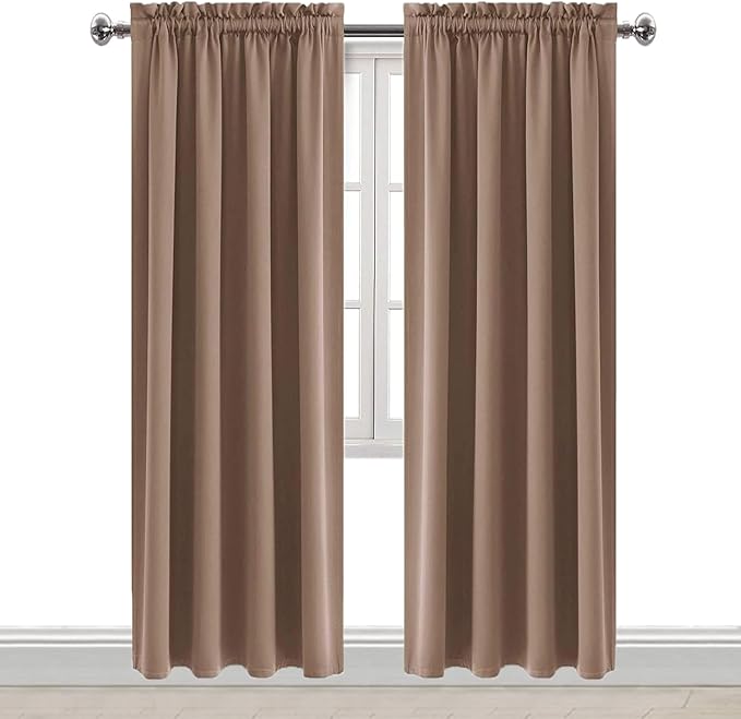 DWCN Blackout Curtains Room Darkening Thermal Insulated Bedroom Curtains Window Curtain Panels, 42 x 84 inches Long, Set of 2 Khaki Rod Pocket Drapes