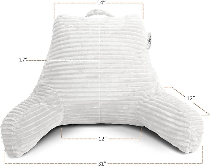 Hearth & Harbor Reading Pillow for Bed Adult – Back Pillow for Sitting in Bed, Standard Bed Pillows for Sitting Up in Bed, Foam Bed Chair Pillow, White Bed Rest Pillow