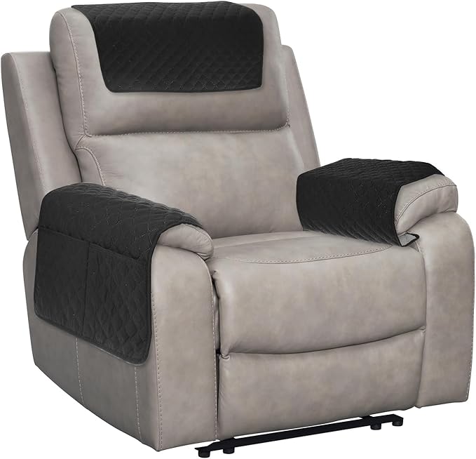 uxcell 3 PCS Armrest Covers, Couch Arm Cover Furniture Protect Slide Recliner Chair Armchair Covers with Side Storage Pocket for Sofa Recliner, Black