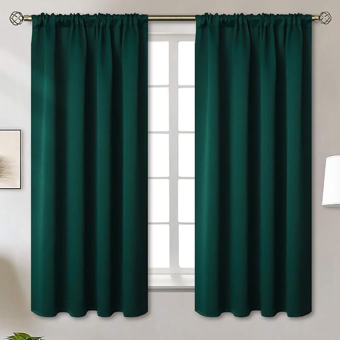 BGment Emerald Green Blackout Curtains for Bedroom 63 Inch Length - Thermal Insulated Drapes with Rod Pocket Room Darkening for Living Room Christmas, 42 x 63 Inch, 2 Panels