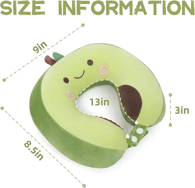 Niuniu Daddy Avocado Kids Travel Neck Pillow for 3-8 Years Old, Soft Memory Foam Cervical Neck Support Pillow for Sleeping Airplane Road Car Essentials for Long Trip Travel Toddlers Boys Girls