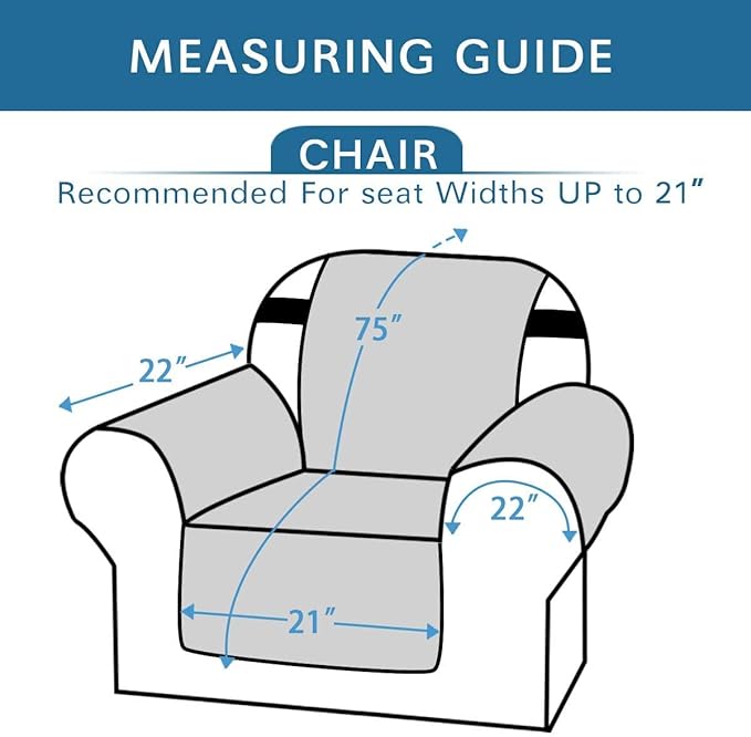 H.VERSAILTEX Reversible Chair Cover Furniture Protector Anti-Slip Couch Cover Water Resistant 2" Elastic Straps Chair Slipcover Pets Kids Fit Sitting Width Up to 21" (Chair:75" x 65", Ivory/Beige)