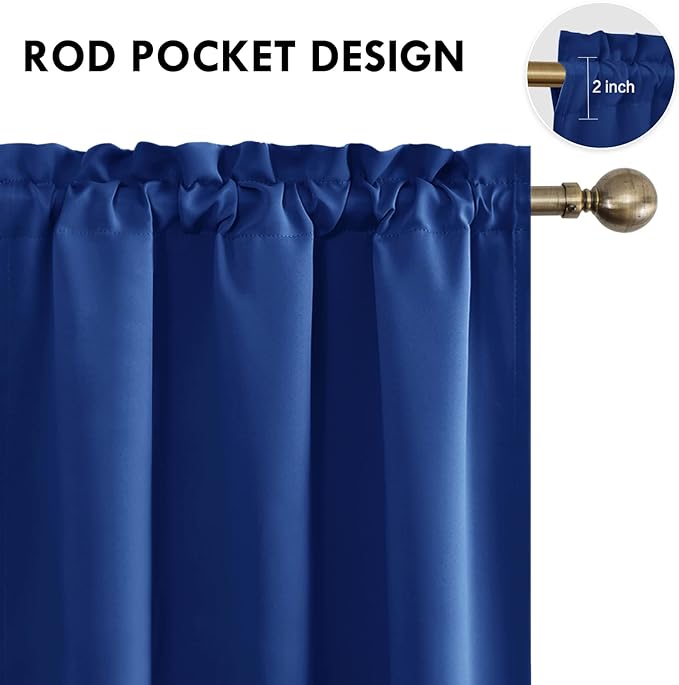 DWCN Blackout Curtains Room Darkening Thermal Insulated Bedroom Curtains Window Curtain Panels, 42 x 63 inches Long, Set of 2 Classic Blue Rod Pocket Drapes