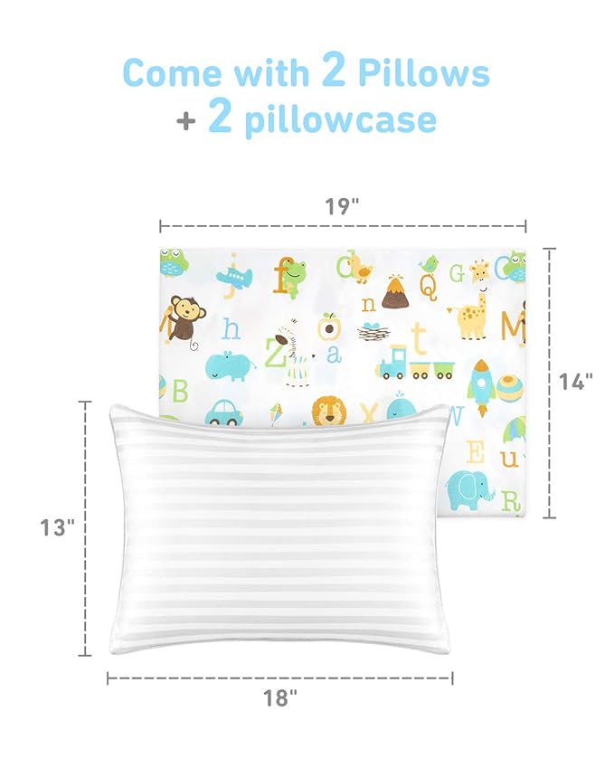 Babebay Toddler Pillow,13x18 Toddler Pillows for Sleeping, Machine Washable Kids Pillow with Soft Cotton Pillowcase, 1 Pack