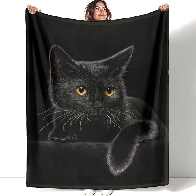 HommomH Black Cat Blanket for Women Girls, Cat Lover Gifts, Soft Fleece Throw Blankets for Sofa Couch Bed, Cozy Home Decor for Bedroom Living Room, 40" x 50"
