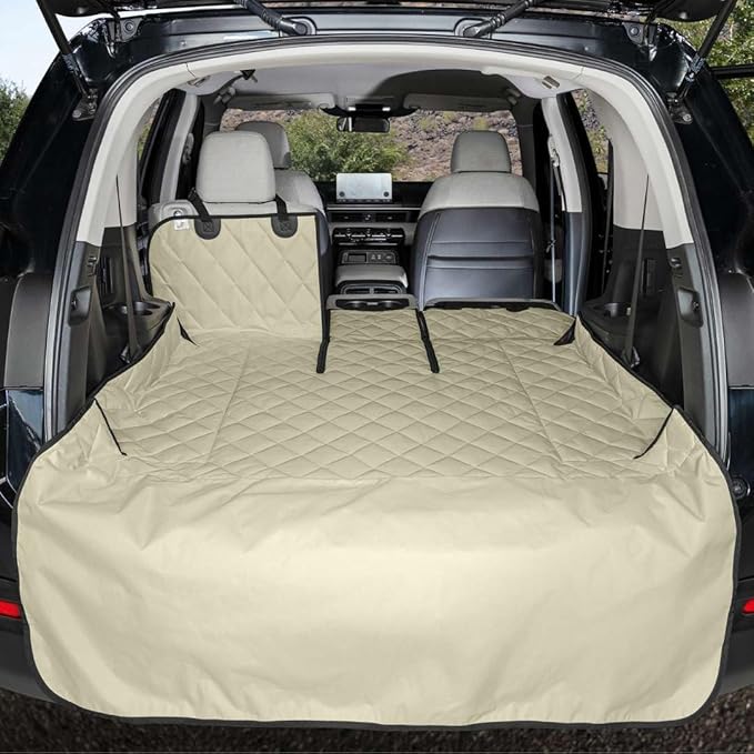 4Knines Split Cargo Liner for SUV – for Dogs & Pets, Heavy-Duty, Waterproof Trunk Mat & Cargo Cover – Fits 60/40 Split Bench & Armrest Pass-Through – Machine Washable, Non-Slip (Extra Large, Beige)