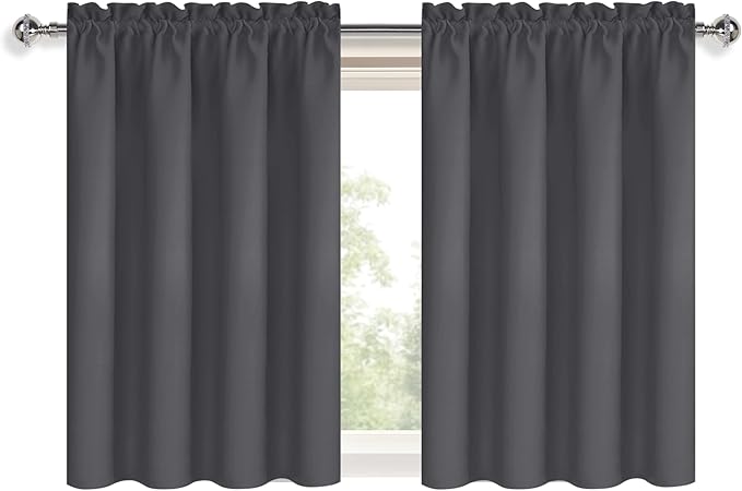 DWCN Short Blackout Curtains 36 inches Length 2 Panels Set, Half Window Rod Pocket Privacy Curtain Tiers for Kitchen, Room Darkening Curtains for Bathroom Shades (W42 x L36 Inch, Dark Grey)