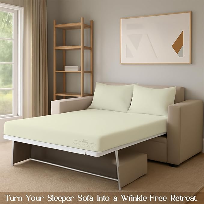 Sleeper Sofa 4 Piece Bed Sheet Set Premium Quality 100% Cotton 500 Thread Count, Smooth & Super Soft Sateen Weave, Extra Soft Bed Sheets, Wrinkle Free, 6 Inch Deep Pocket (Twin, Ivory)