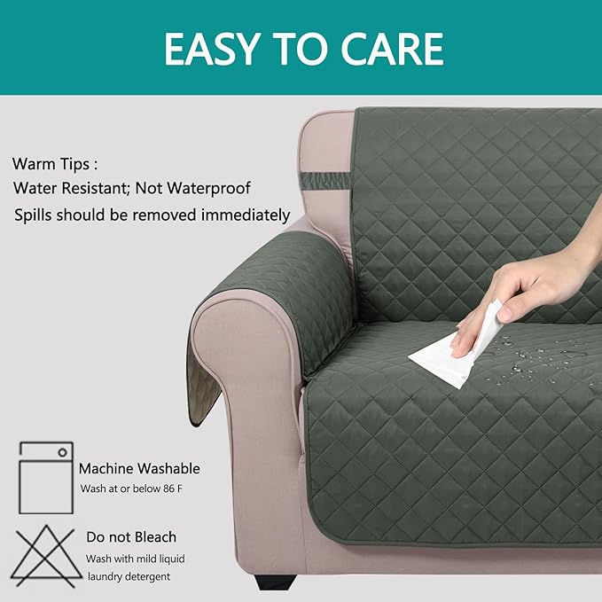 U-NICE HOME Recliner Chair Covers Reversible Chair Cover Pet Covers for Dogs with Elastic Straps Water Resistant Diamond Quilted (28''Recliner Oversized, Grey/Beige)