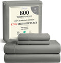100% Cotton Sheets King Size Sheets Set, 15" Deep Pocket King Sheet Set, 800 Thread Count Sateen Weave Luxury Hotel Sheets, Naturally Cool Long Staple Egyptian Cotton, No Pilling & Shrink - Silver