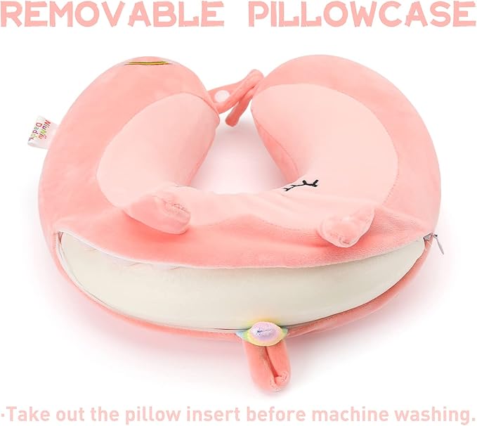 Niuniu Daddy Neck Pillow for Traveling, Pure Memory Foam Travel Neck Support Pillows for Airplane, Car Headrest Sleep - Age 8+ Children Kids Including Adults - Unicorn Travel Pillow