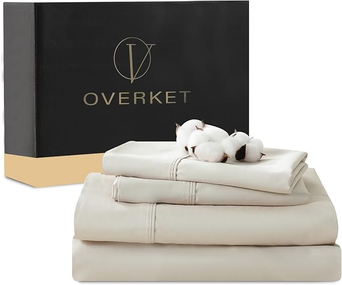 100% Egyptian Cotton Sheets King Size 4PCS 1000 Thread Count Sateen Weave Soft Breathable 16-Inch Deep Pocket （King,Linen）