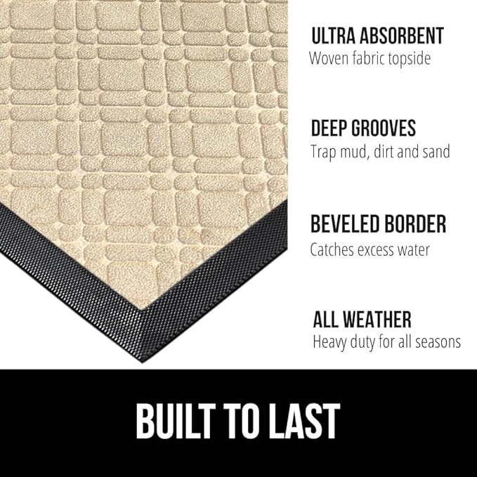 GORILLA GRIP 100% Waterproof All-Season WeatherMax Doormat, 47x35, US Designed Natural Rubber, Stain and Fade Resistant, Low Profile Indoor Outdoor Door Mats, Easy Clean Patio Mat, Modern Latte