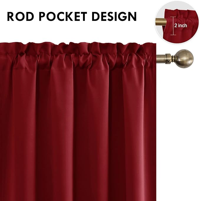 DWCN Burgundy Room Darkening Blackout Curtains - Thermal Insulated Privacy Energy Saving Window Curtain Drapes 52 x 63 inch Length, Set of 2 Bedroom Living Room Curtains