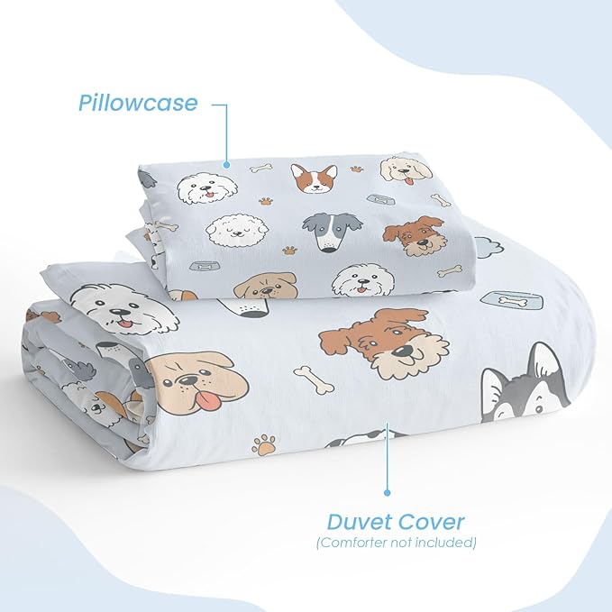 SANDJEST Dog Duvet Cover Sets Twin Size for Kids Boys Girls, Include 1 Polyester Comforter Cover 68x86 Inches and 1 Pillowcase 20x26 Inches, Comforter Not Included, Gift for Christmas Birthday