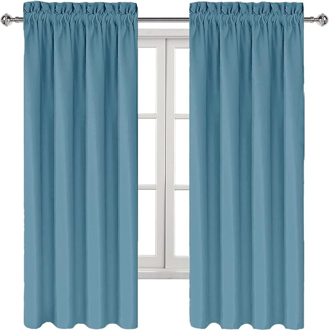 DWCN Blackout Curtains for Living Room Thermal Insulated, Energy Saving & Noise Reducing Bedroom Curtains, Stone Blue, W 42x L 63 Inch, Set of 2 Rod Pocket Curtain Panels