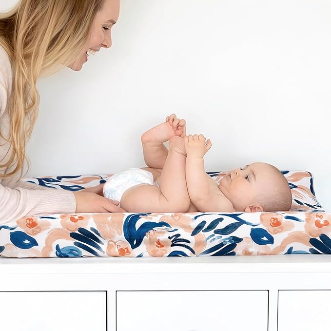 GRSSDER Stretch Ultra Soft Jersey Knit Changing Pad Cover Set 2 Pack, Change Table Pad Covers Fit 32"/34" x 16" Pads Safe and Snug, Beautiful Blush Floral Print for Girls