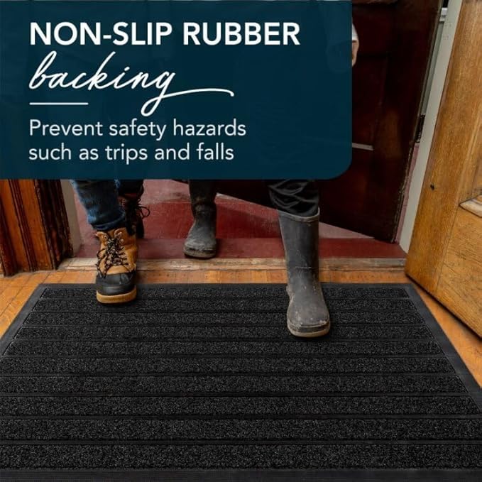 ubdyo Extra Durable Door Mat - Dirt Trapping Outdoor Welcome Mats - Non-Slip Outdoor Indoor Entrance - Low Profile Front Doormat (36" x 24", Bright Black)