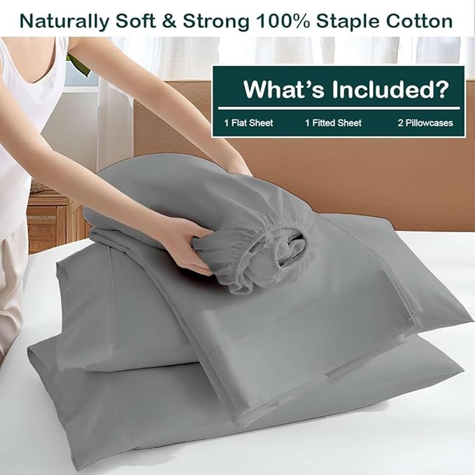 NON Sticky cotton Full Size Sleeper Sofa Sheets, 4 Piece Egyptian Cotton Bed Sheet Set for Sofa Bed, 10" Deep Pocket for Pull Out Couch Mattress, 54" x 75", Light Grey Solid, Soft & Breathable