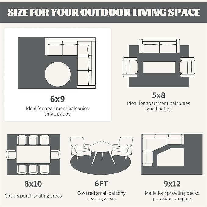 Ileading Outdoor Plastic Straw Rug 6x9ft Funny Floral Style Reversible Patio Area Rugs Waterproof Non Shedding Portable Carpets for Rv Outside Deck Pool Beach Picnic Camping (Grey)