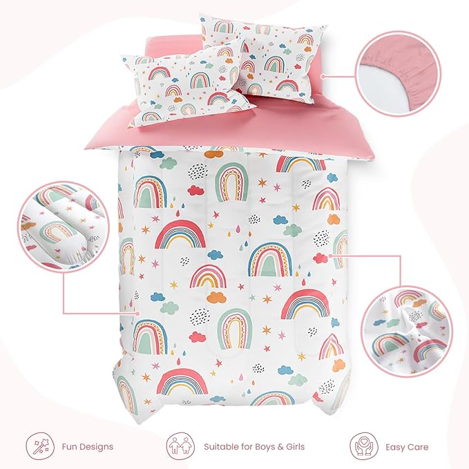 SANDJEST Rainbow Twin Bedding Set for Girls, Ultra Soft Microfiber Comforter Set Twin Size with 3-Pieces for Kids Teen, Bed Set Comforters for Bedroom Decor