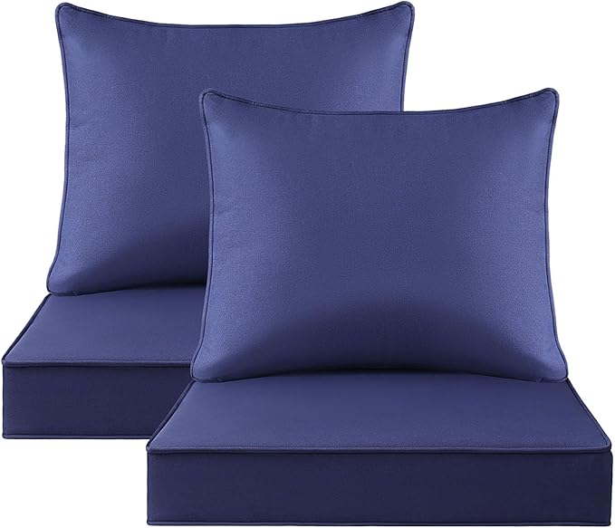 Outdoor Patio Chair Cushions Set, 22" x 22", Set of 2, Water-Repellent, Fade Resistant, Deep Seat Bottom and Back Cushion for Backyard, Couch, Sofa and Patio Furniture, Navy