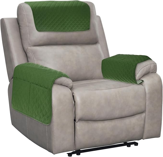uxcell 3 PCS Armrest Covers, Couch Arm Cover Furniture Protect Slide Recliner Chair Armchair Covers with Side Storage Pocket for Sofa Recliner, Army Green