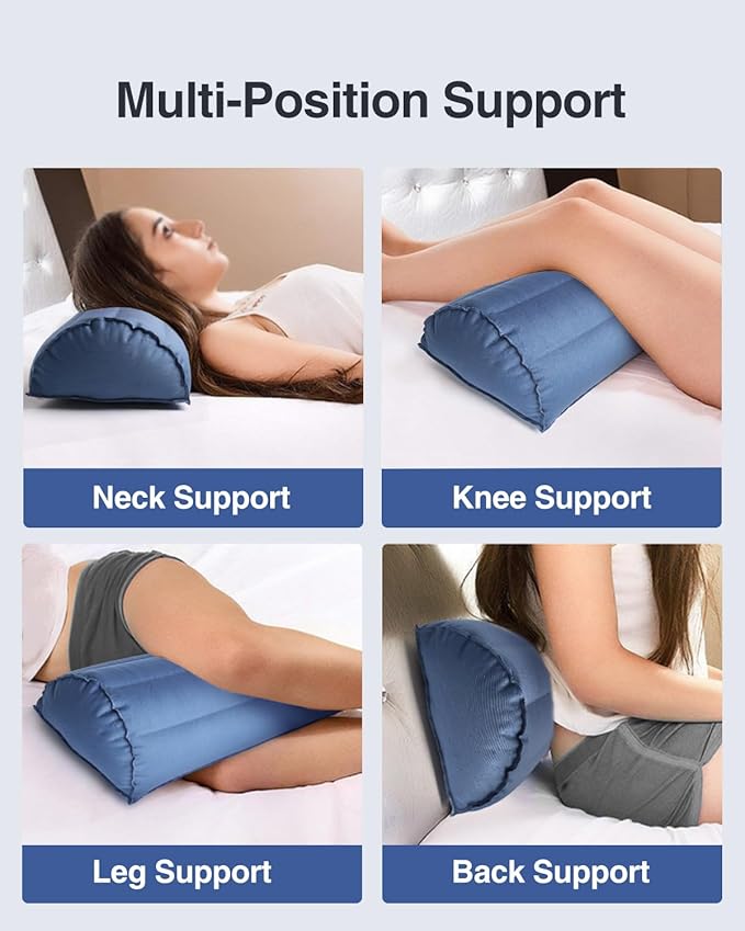 Luxtude Inflatable Bolster Pillow for Legs, Half Moon Pillow Under Knee Pillow for Back Sleeping, Leg Pillows for Side Sleeping, Leg Elevation Pillows for Knee Support, Lumbar, Ankle or Foot