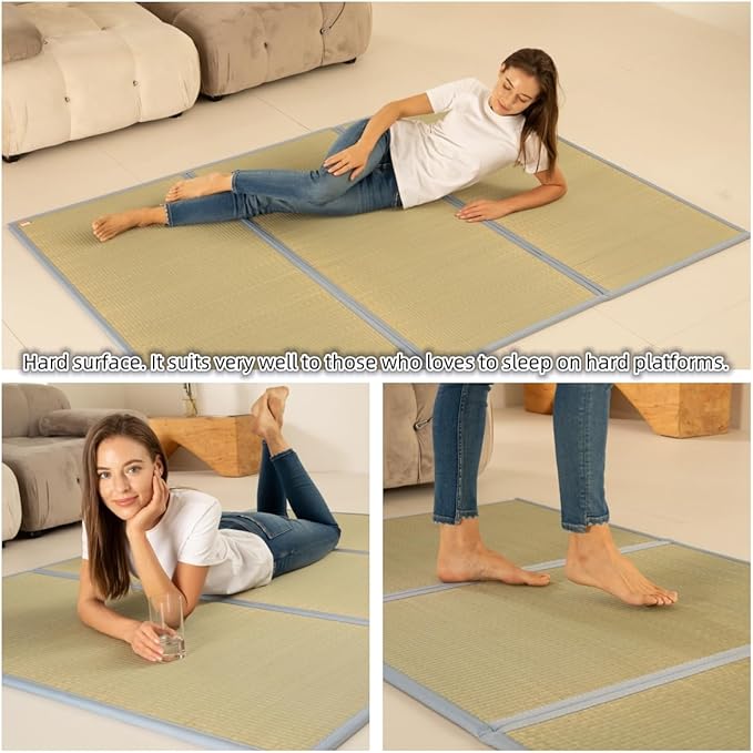 MustMat Tatami Mat Japanese Floor Mattress Queen Size Tatami Bed Folding Mattress Rush Grass (Queen)