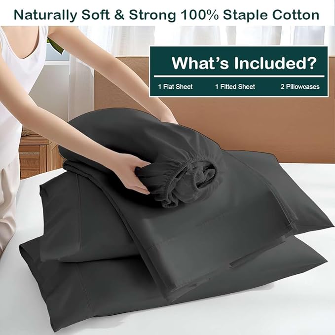 NON Sticky cotton Twin Size Sleeper Sofa Sheets, 4 Piece Egyptian Cotton Bed Sheet Set for Sofa Bed, 10" Deep Pocket for Pull Out Couch Mattress, 39" x 75", Dark Grey Solid, Soft & Breathable