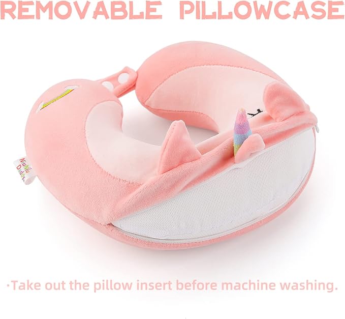 Niuniu Daddy Unicorn Kids Travel Pillows for 3-8 Y/O, Travel Essentials for Road Trip Long Flight, Soft Memory Foam Neck Pillows for Airplane, Car Seat, Traveling, Sleeping for Boys Girls Toddler