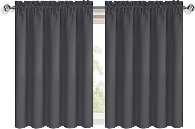 DWCN Short Blackout Curtains 36 inches Length 2 Panels Set, Half Window Rod Pocket Privacy Curtain Tiers for Kitchen, Room Darkening Curtains for Bathroom Shades (W60 x L36 Inch, Dark Grey)