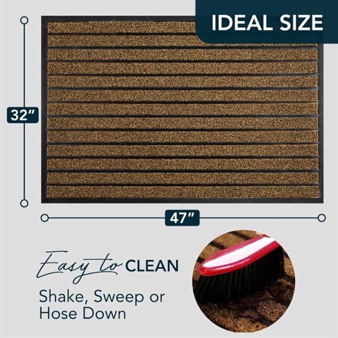 ubdyo Extra Durable Door Mat - Dirt Trapping Outdoor Welcome Mats - Non-Slip Outdoor Indoor Entrance - Low Profile Front Doormat (47" x 32", Bright Brown)