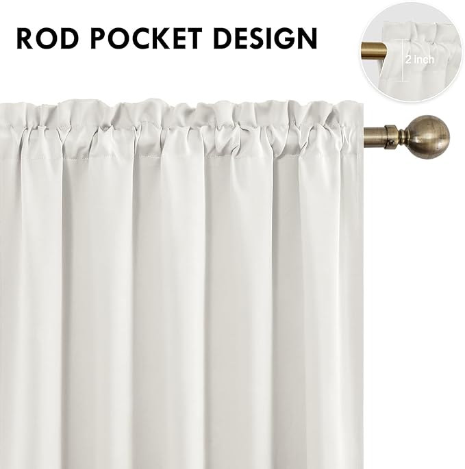 DWCN Blackout Curtains for Living Room Thermal Insulated, Energy Saving & Noise Reducing Bedroom Curtains, Ivory, W 70x L 72 Inch, Set of 2 Rod Pocket Curtain Panels
