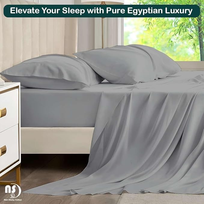 NON Sticky cotton Full Size Sleeper Sofa Sheets, 4 Piece Egyptian Cotton Bed Sheet Set for Sofa Bed, 10" Deep Pocket for Pull Out Couch Mattress, 54" x 75", Light Grey Solid, Soft & Breathable