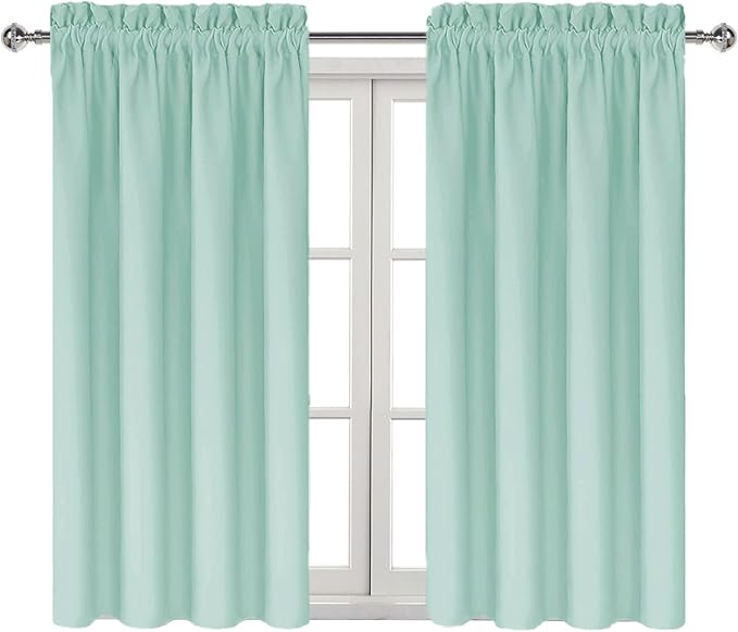 DWCN Blackout Curtains for Living Room Thermal Insulated, Energy Saving & Noise Reducing Bedroom Curtains, Mint Green, W 42x L 45 Inch, Set of 2 Rod Pocket Curtain Panels