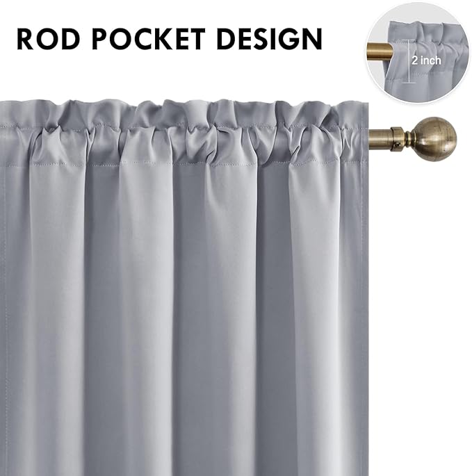 DWCN Blackout Curtains for Living Room Thermal Insulated, Energy Saving & Noise Reducing Bedroom Curtains, Silver Grey, W 70x L 72 Inch, Set of 2 Rod Pocket Curtain Panels