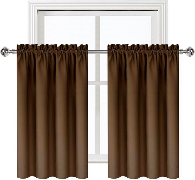 DWCN Brown Blackout Curtains for Small Window, Thermal Insulated Energy Saving Room Darkening Curtains for Kitchen/Bedroom (W42 x L36 inch, Set of 2 Panels, Top of Rod Pocket)