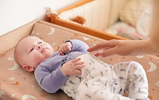 4 Pack Boho Nursery Sheets - Sunshine and Rainbow Design, Neutral Unisex Fitted Baby Changing Pad Cover Sheets for Baby Boys or Girls